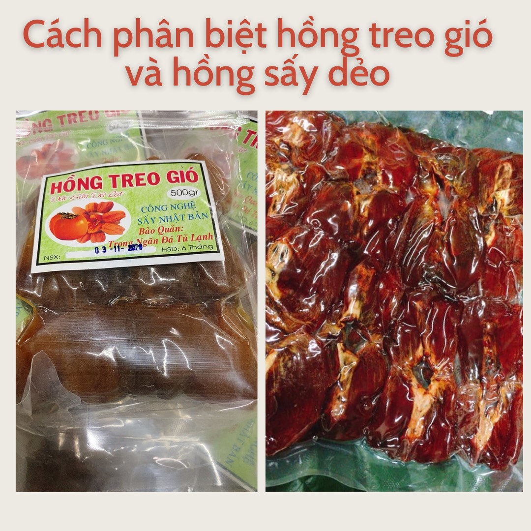 CÁCH PHÂN BIỆT HỒNG TREO GIÓ VÀ HỒNG SẤY DẺO ĐÀ LẠT.